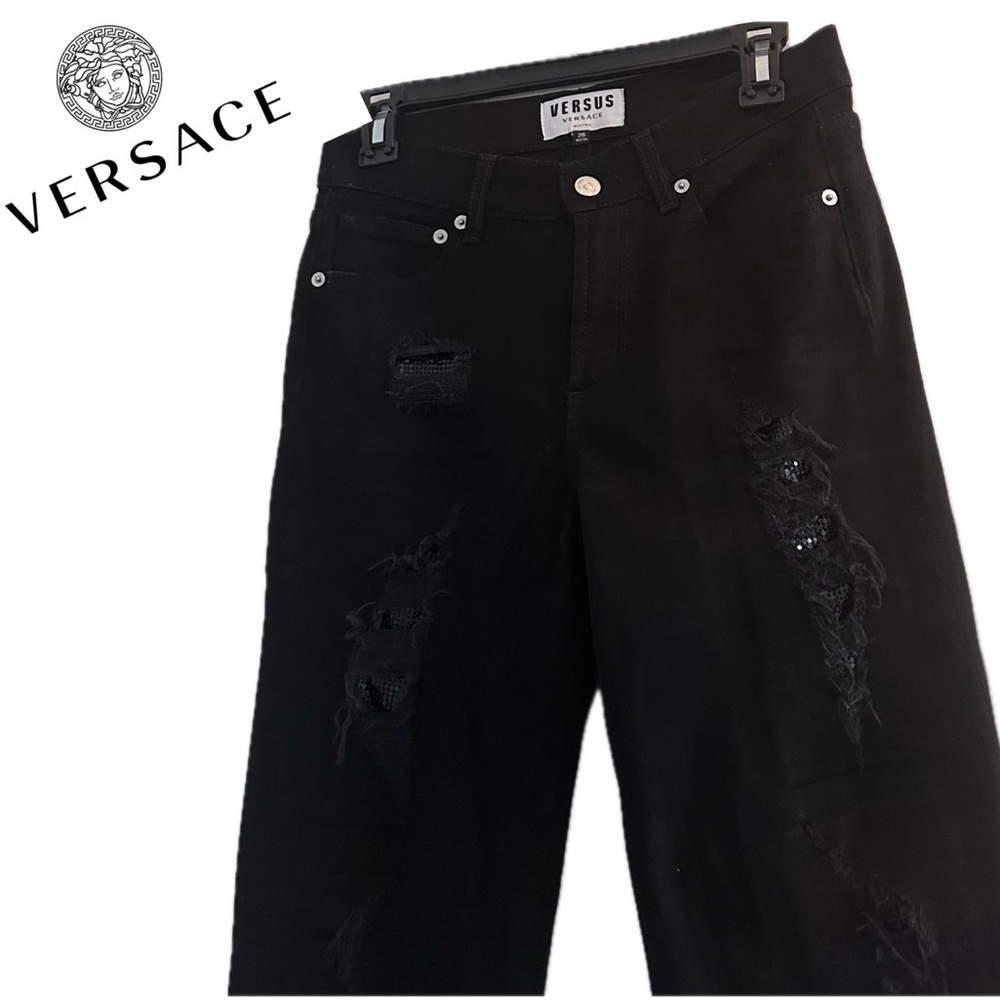 Versus‎ by Versace Women's Pantalone Denim Black Jeans Donna Medusa-plaque